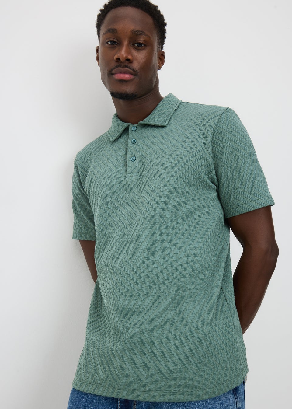 Green Smart Jacquard Textured Polo Top
