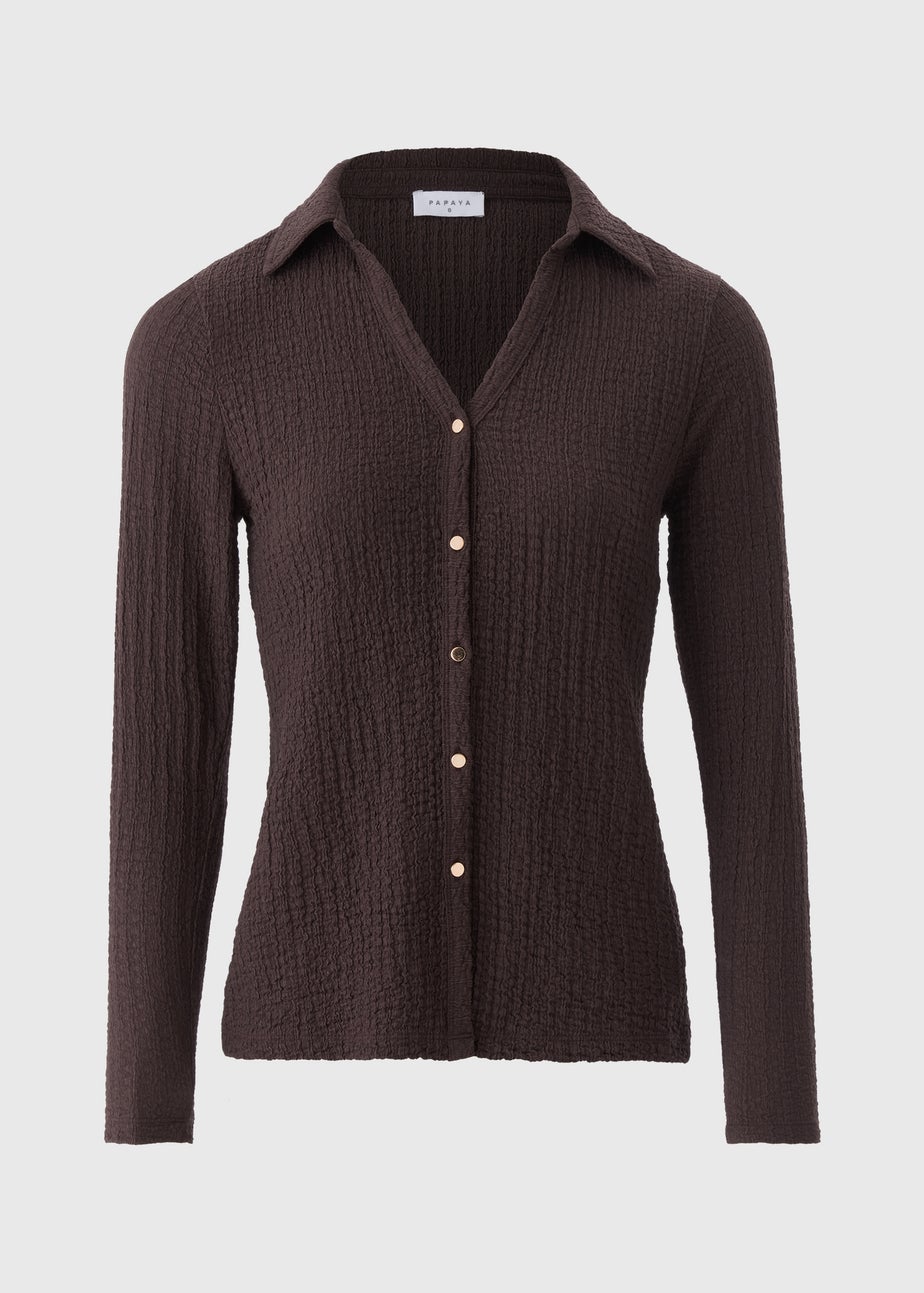 Chocolate Long Sleeve Textured Shirt