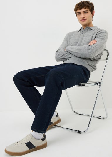 Grey Knitted Long Sleeve Polo Shirt