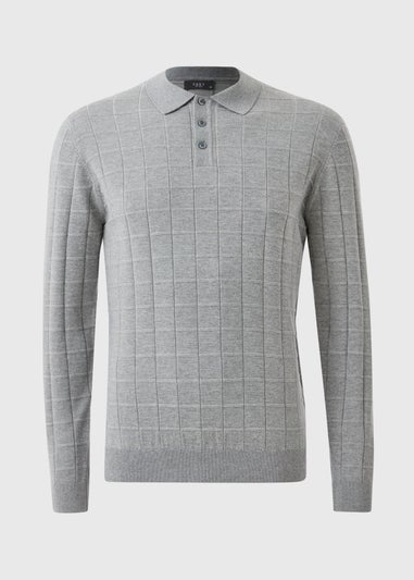 Grey Knitted Long Sleeve Polo Shirt