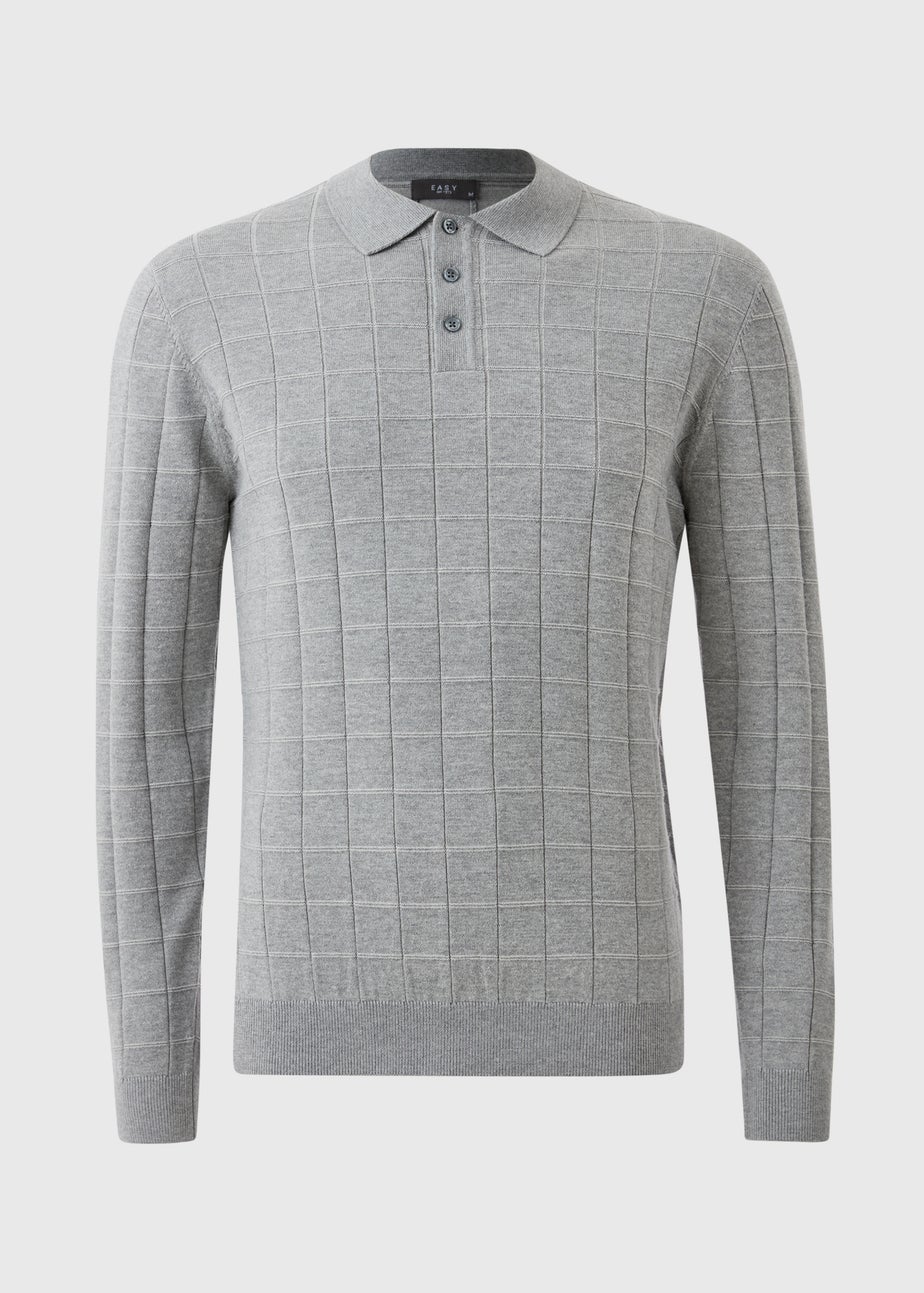 Grey Knitted Long Sleeve Polo Shirt