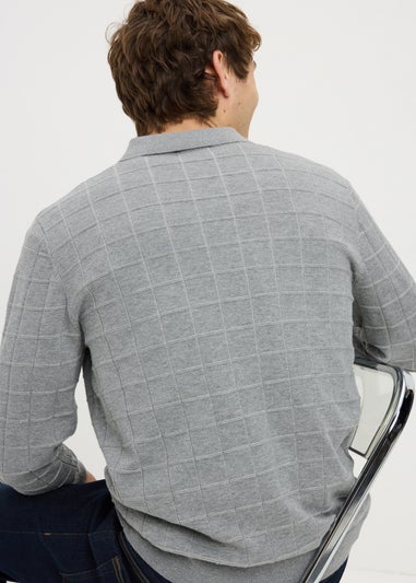 Grey Knitted Long Sleeve Polo Shirt