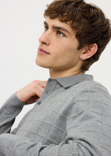 Grey Knitted Long Sleeve Polo Shirt