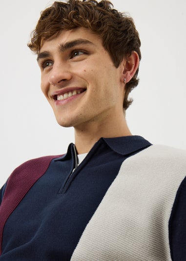 Navy Stripe Long Sleeve Polo Jumper