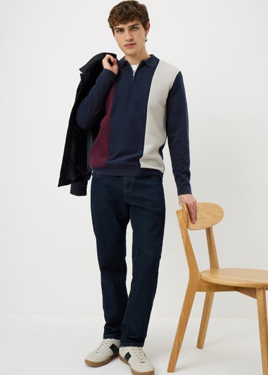 Navy Stripe Long Sleeve Polo Jumper