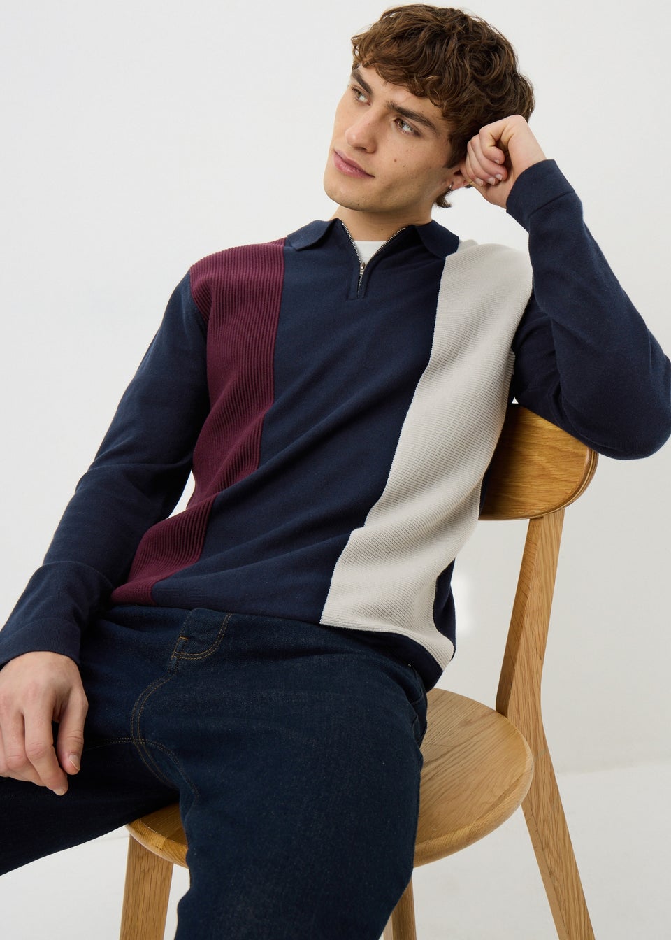 Navy Stripe Long Sleeve Polo Jumper