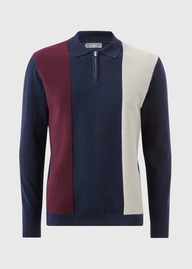 Navy Stripe Long Sleeve Polo Jumper