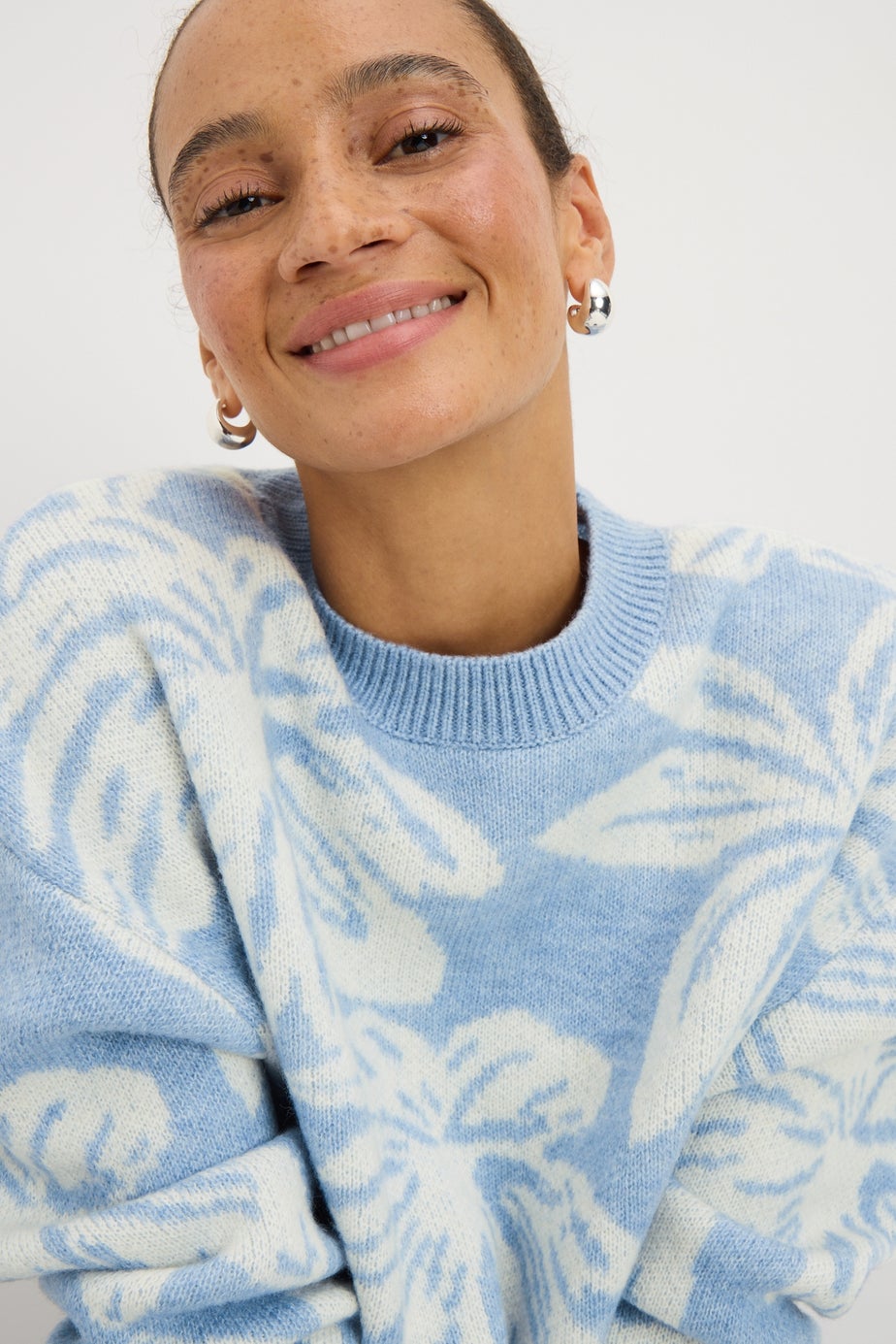 Blue Floral Jacquard Jumper