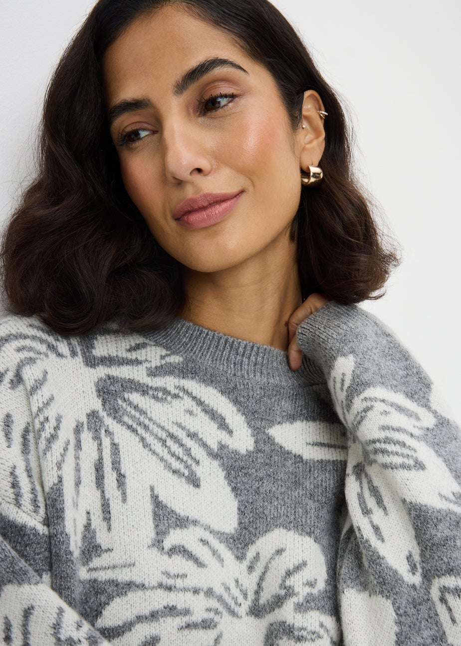 Grey Floral Jacquard Jumper