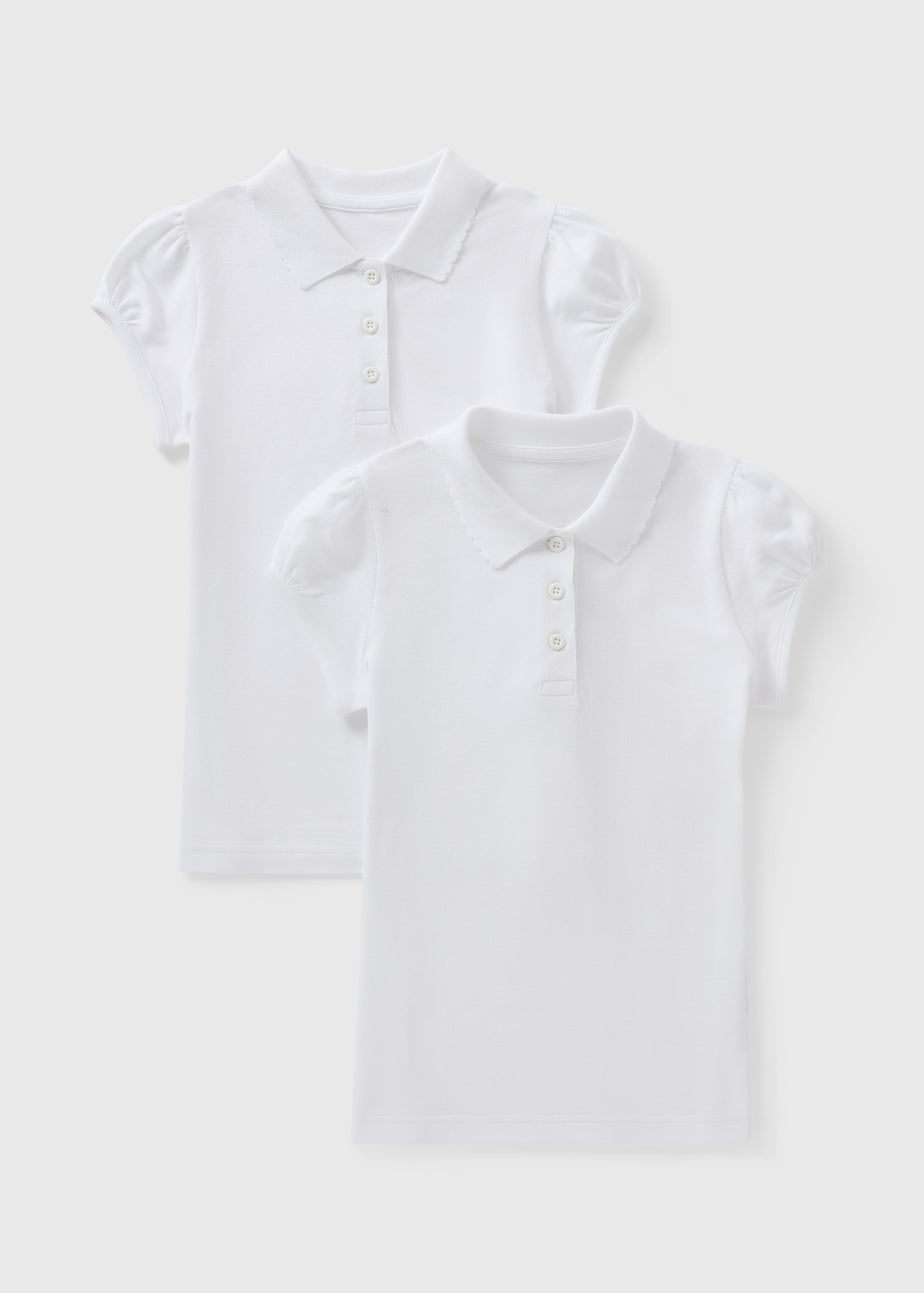 2 Pack Girls White Pretty Polo Tops (4-13yrs)