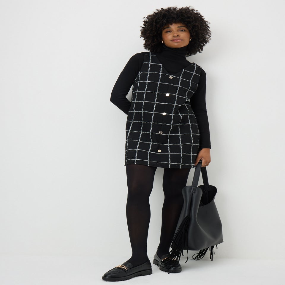Black Check Boucle Pinafore