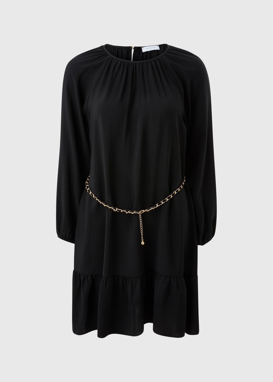 Black Belted High Neck Mini Dress