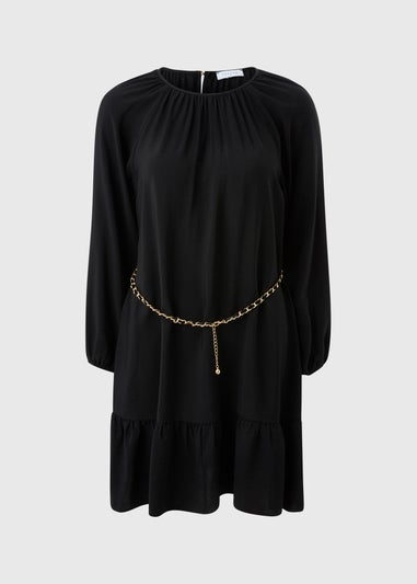 Black Belted High Neck Mini Dress