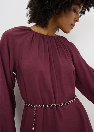 Burgundy Belted High Neck Mini Dress