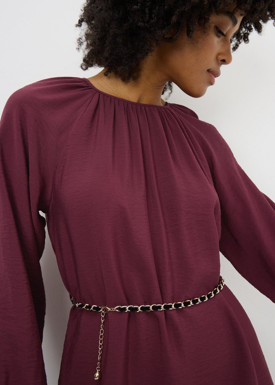 Burgundy Belted High Neck Mini Dress