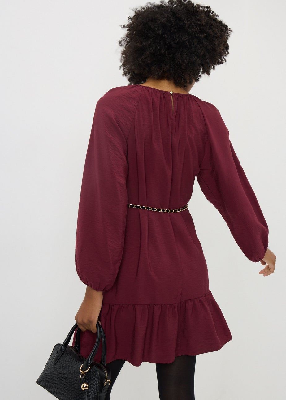 Burgundy Belted High Neck Mini Dress