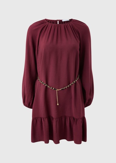 Burgundy Belted High Neck Mini Dress