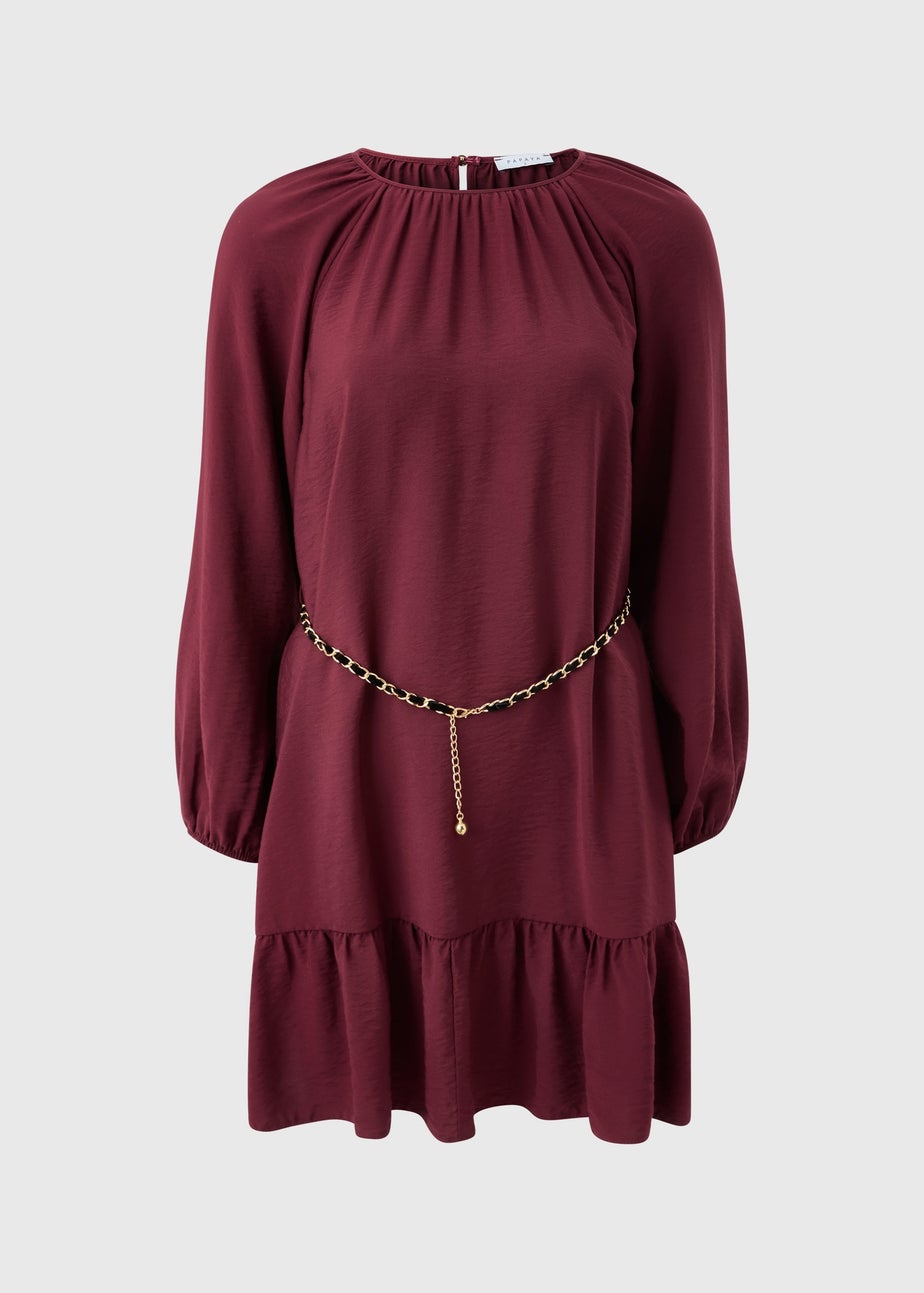 Burgundy Belted High Neck Mini Dress