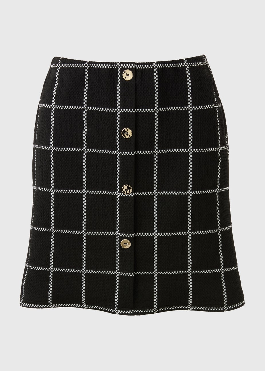Black Check Boucle Mini Skirt