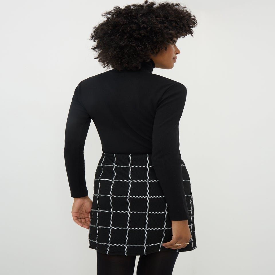 Black Check Boucle Mini Skirt