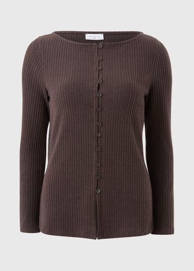 Brown Soft Touch Button Cardigan