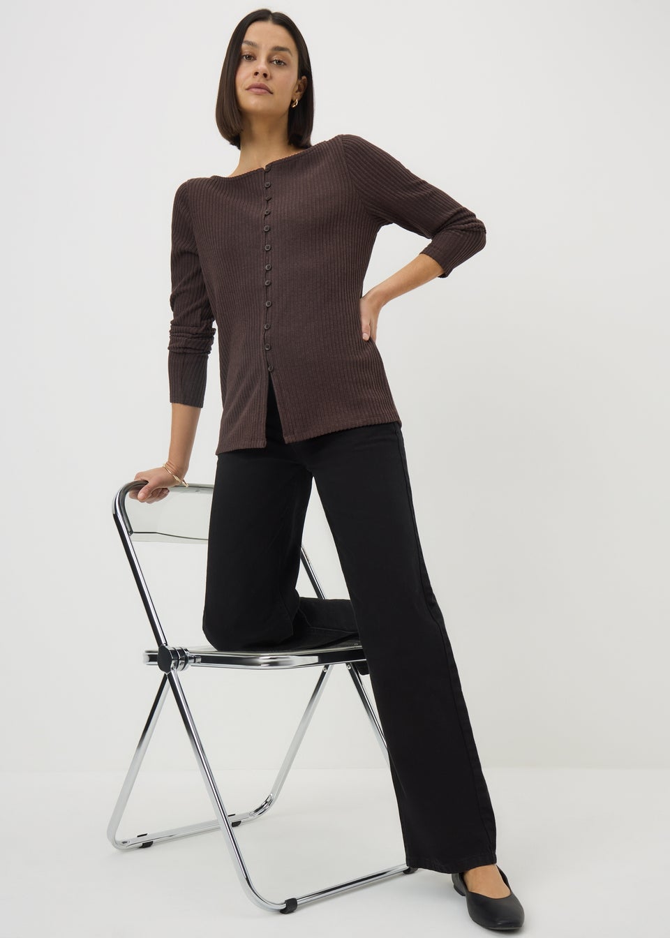 Brown Soft Touch Button Cardigan