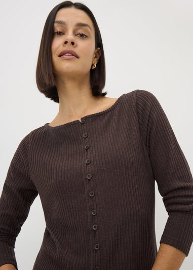 Brown Soft Touch Button Cardigan