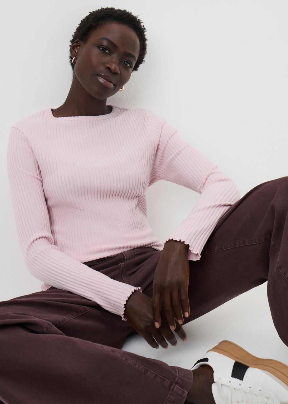 Pink Ribbed Soft Touch Long Sleeve Top