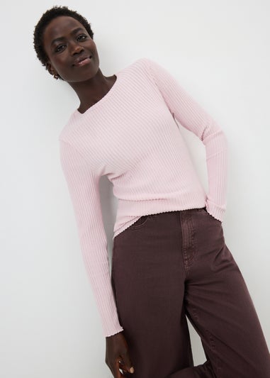 Pink Ribbed Soft Touch Long Sleeve Top
