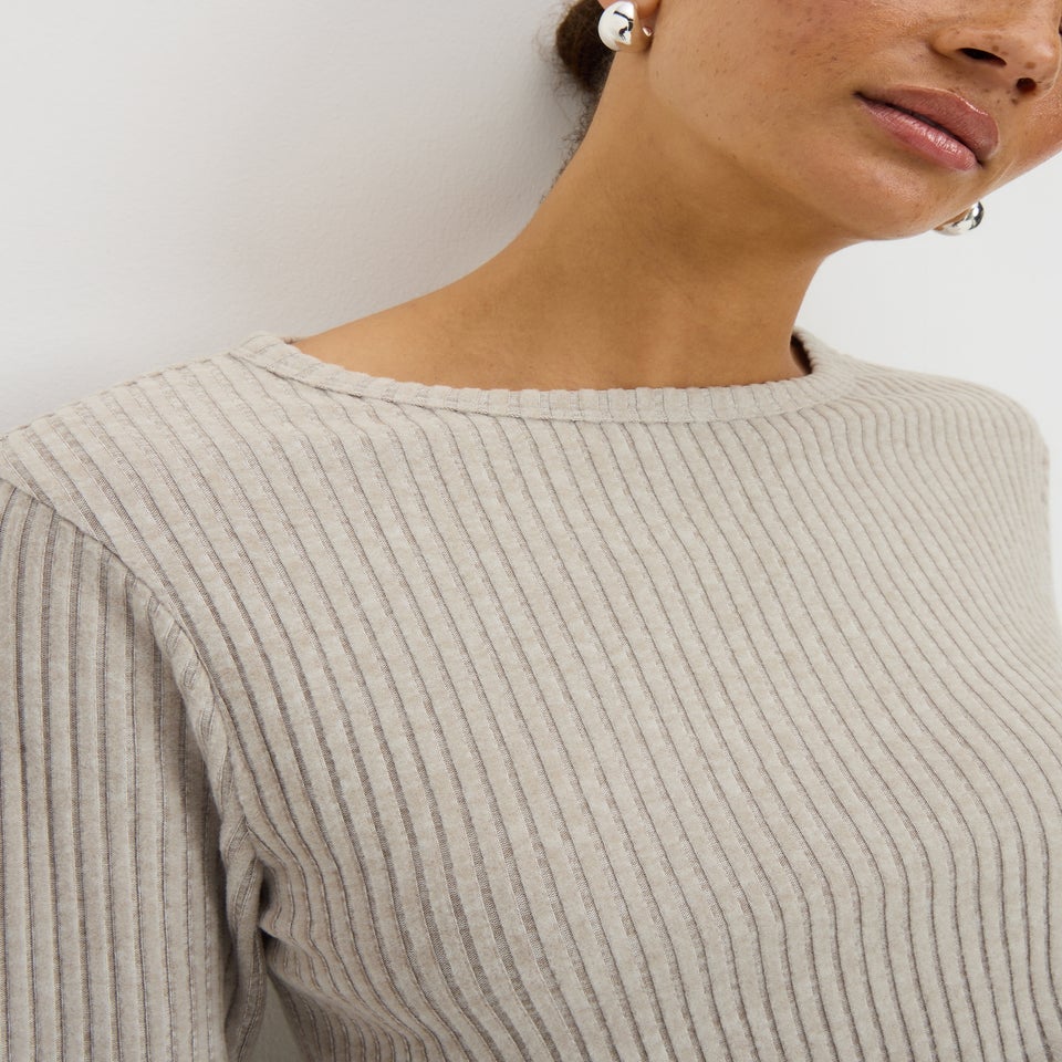 Mushroom Ribbed Soft Touch Long Sleeve Top