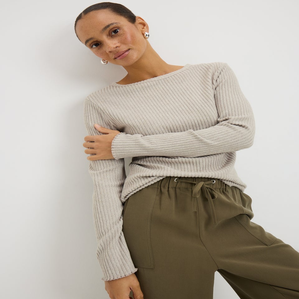 Mushroom Ribbed Soft Touch Long Sleeve Top