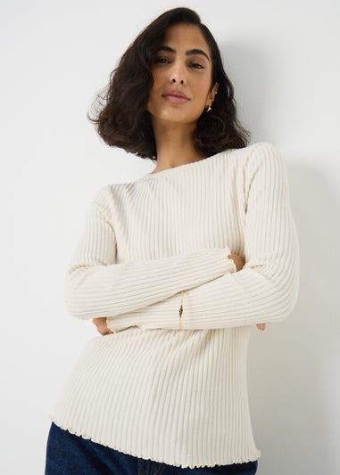 Cream Ribbed Soft Touch Top