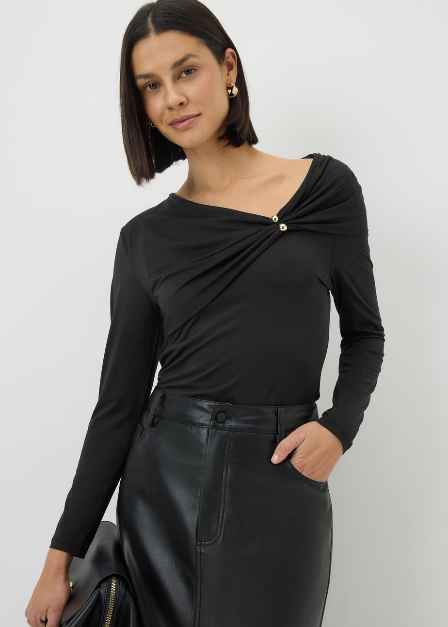 Black Hardware Drape Long Sleeve Top