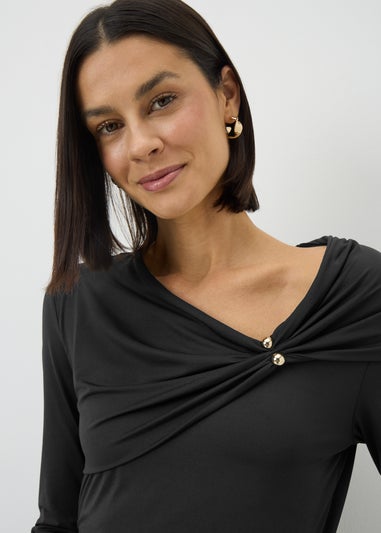 Black Hardware Drape Long Sleeve Top