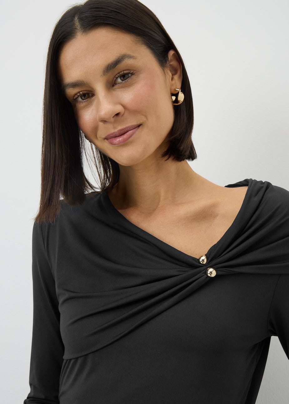 Black Hardware Drape Long Sleeve Top