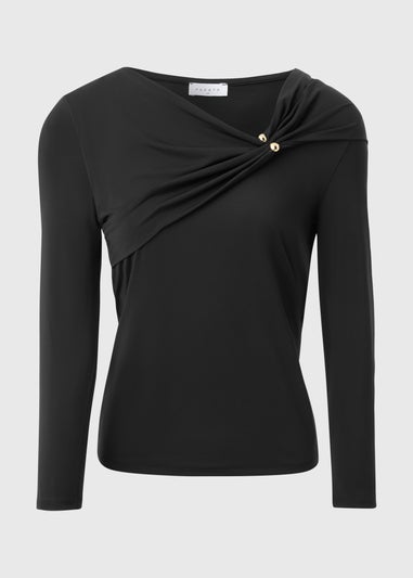Black Hardware Drape Long Sleeve Top