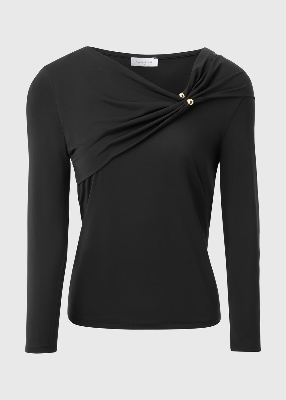 Black Hardware Drape Long Sleeve Top