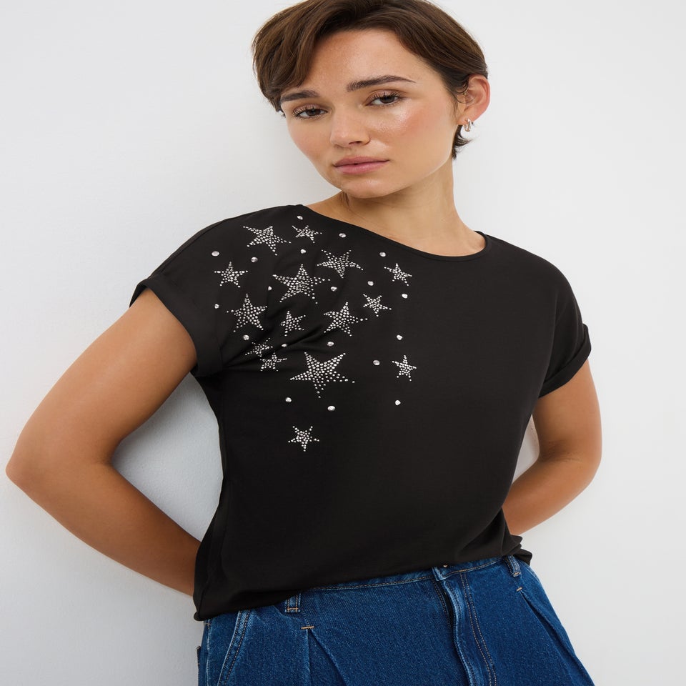 Black Sparkle Star Top