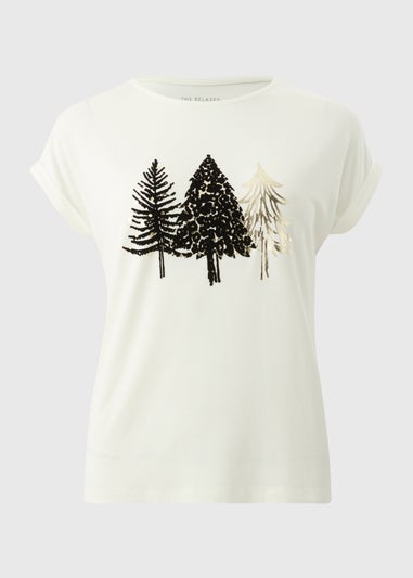 Ivory Christmas Tree Print T Shirt