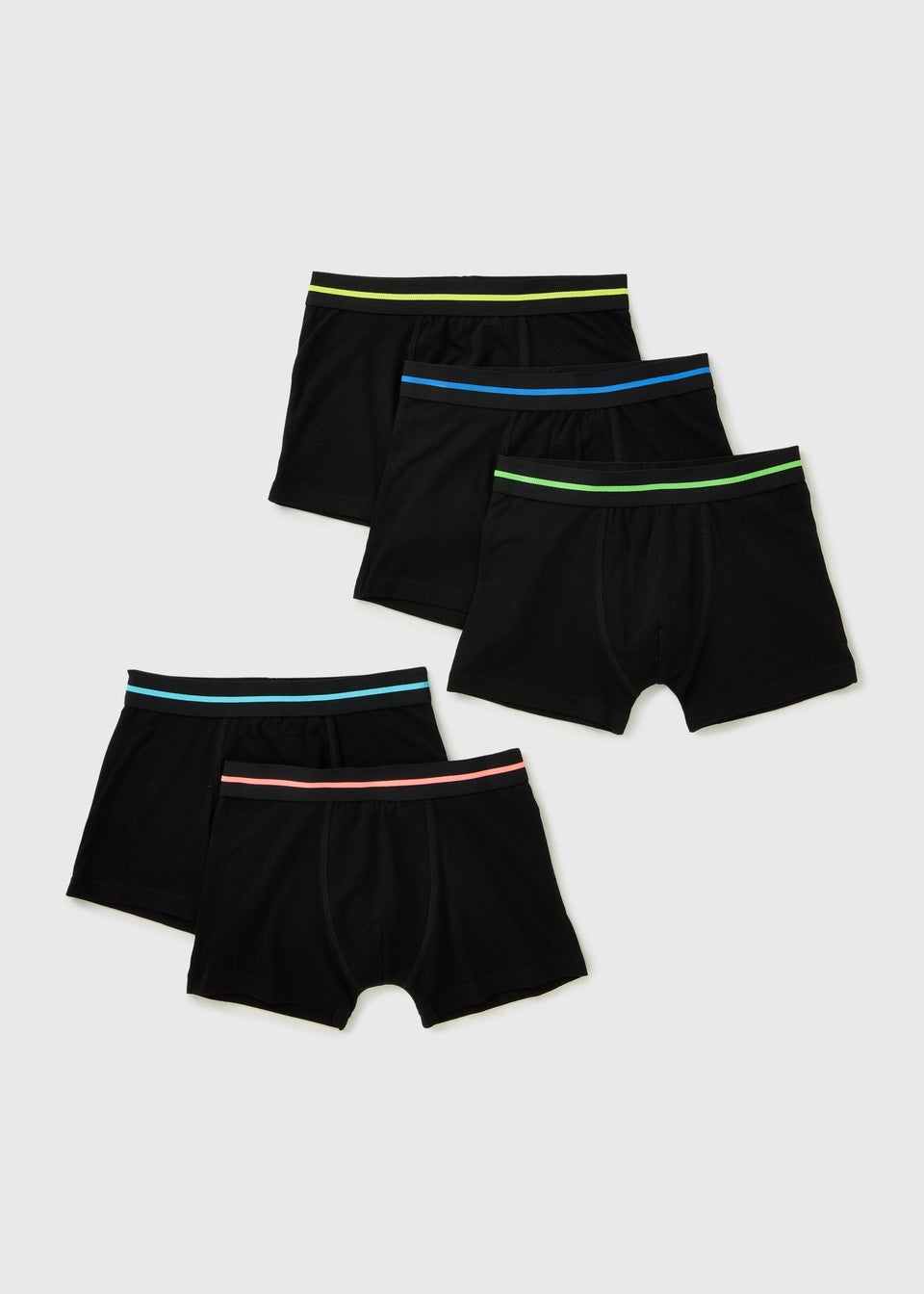 5 Pack Boys Black Neon Trunks (2-16yrs)
