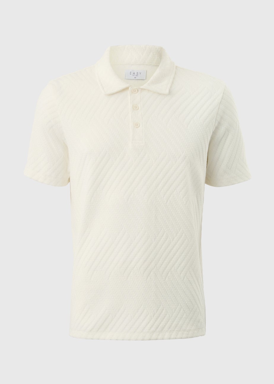 Cream Smart Jacquard Textured Polo Shirt