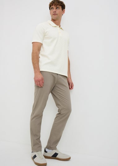 Cream Smart Jacquard Textured Polo Shirt