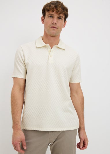 Cream Smart Jacquard Textured Polo Shirt