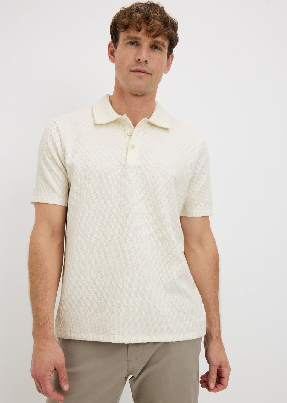 Cream Smart Jacquard Textured Polo Shirt