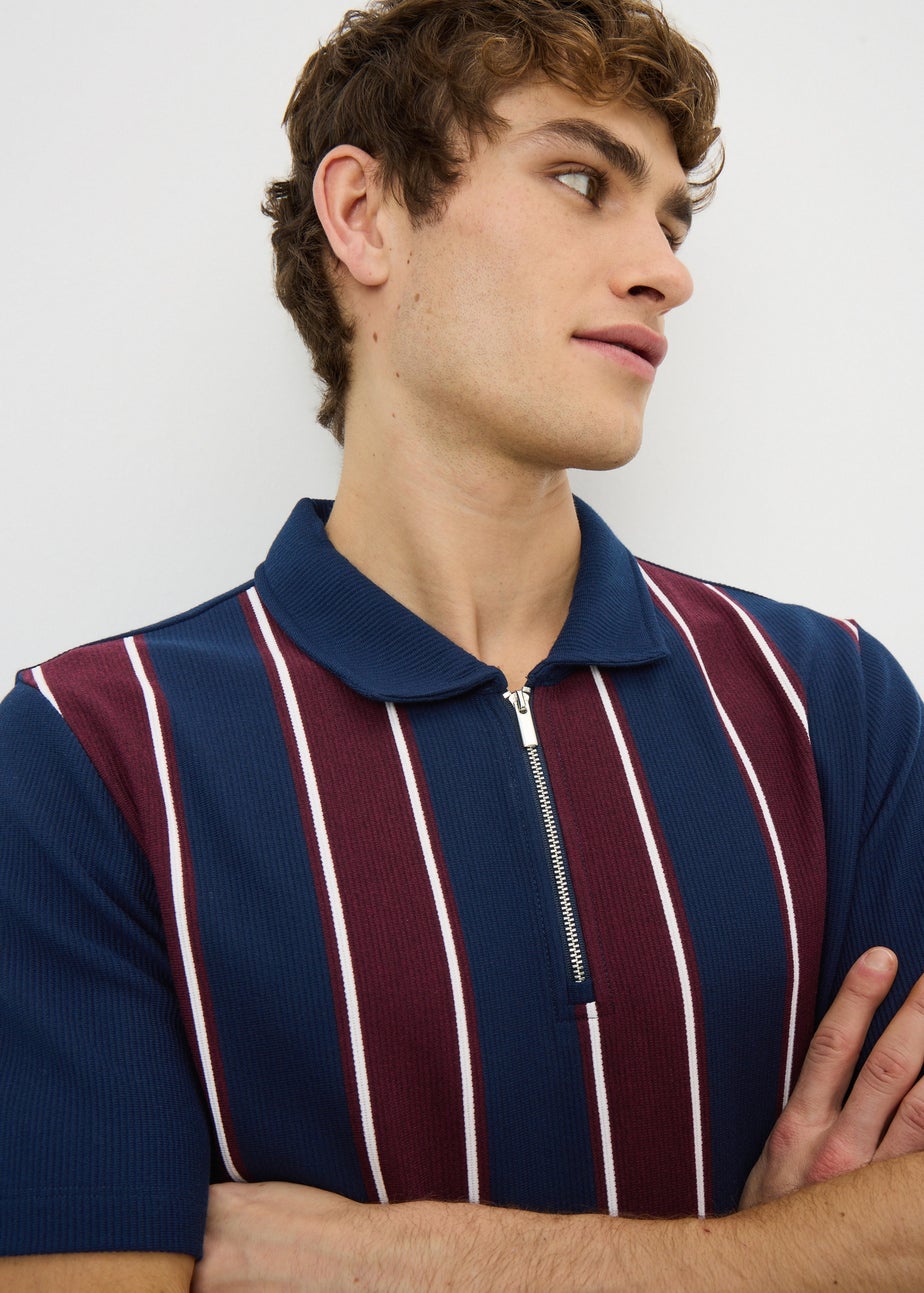 Navy Stripe Ribbed Smart Polo Shirt