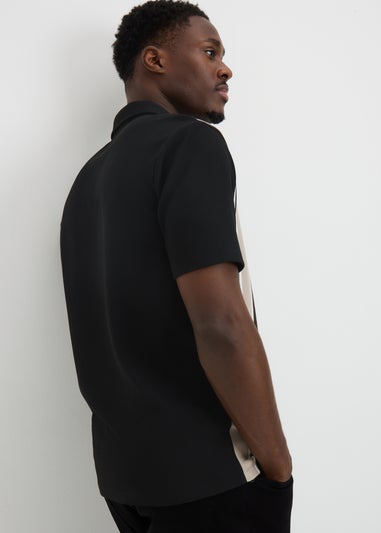 Brown Smart Ribbed Striped Polo Top