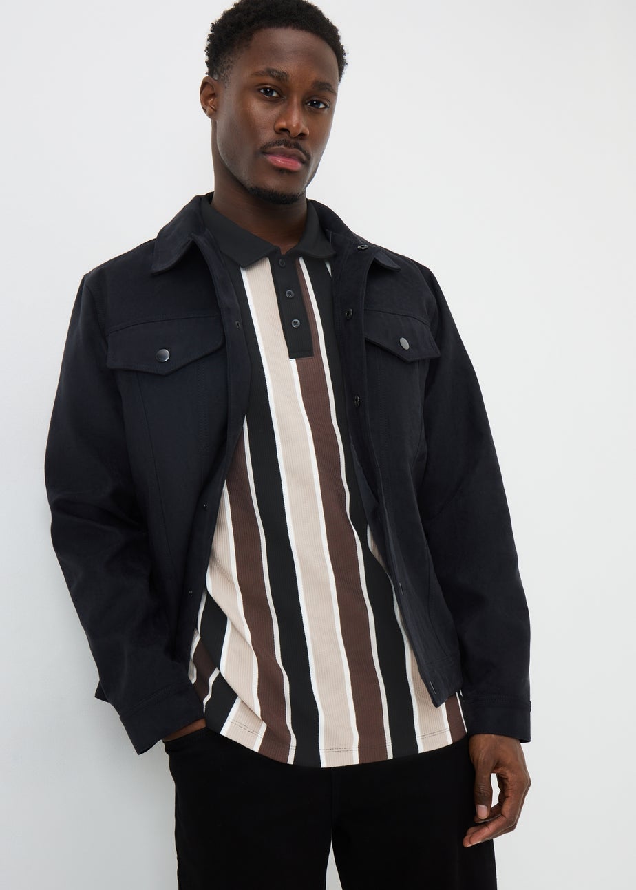 Brown Smart Ribbed Striped Polo Top