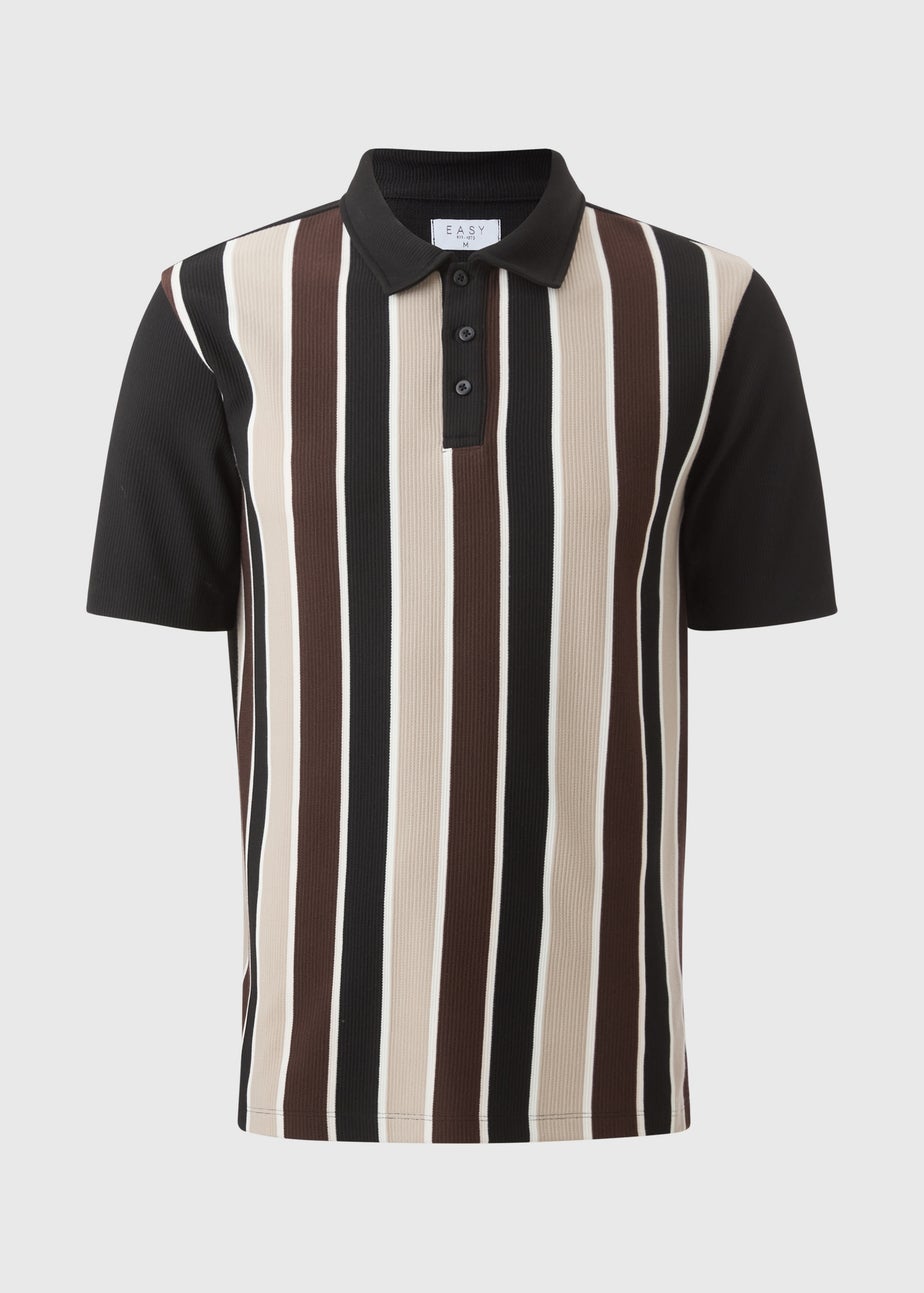 Brown Smart Ribbed Striped Polo Top