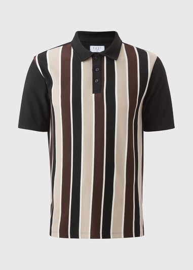 Brown Smart Ribbed Striped Polo Top