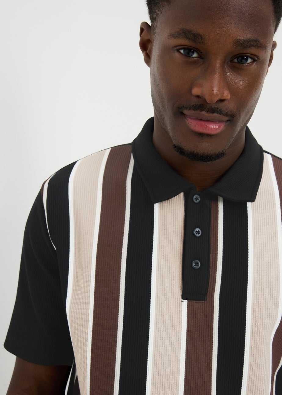 Brown Smart Ribbed Striped Polo Top
